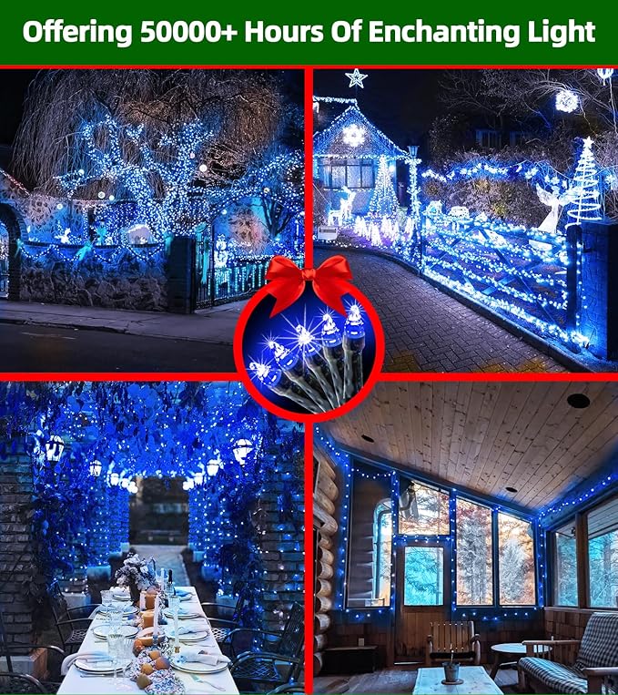 750 LED Outdoor Christmas Lights Decorations, 246ft Green Wire LED Christmas String Lights with Timer Memory, Twinkle Lighs for Indoor Outdoor Xmas Party Christmas Tree Wedding Garden Patio Blue