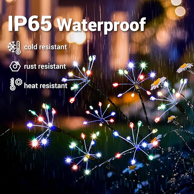 Solar Garden Decor Lights Outdoor, Solar Powered Lights Waterproof for Yard Patio Porch Flowerbed, Fairy Gardening Supplies Gifts Firwork(8 Pack Multi-Colored)
