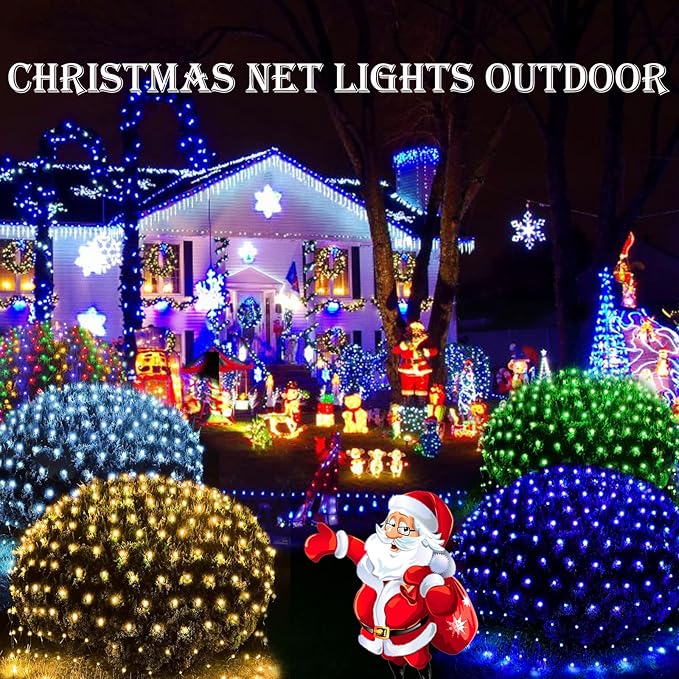 Colorful Christmas Net Lights Outdoor Mesh Lights, 14.8ft x 5ft 300 LED Multicolor Net String Lights 8 Modes Connectable Fairy Mesh Twinkling Christmas Lights for Bushes Tree Party Yard Garden Decor