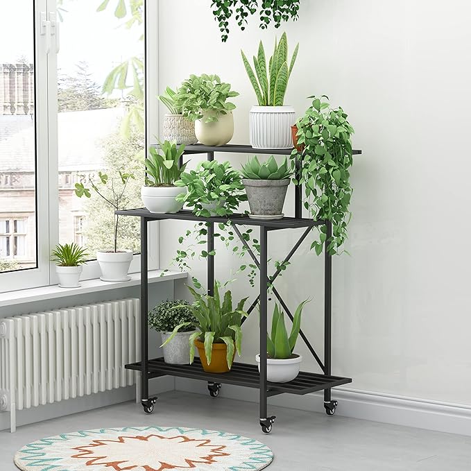 Zhongma 3 Tier Sturdy Plant Stand with Wheels, Heavy Duty Plant Holder for Home Indoor and Outdoor, L35.43 xW17.32 x H41.73 inch