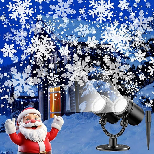 Christmas Projector Lights Outdoor,IP65 Waterproof Snowflake Projector Lights,Rotating Snowfall Brighter LED Landscape for Xmas Holiday Home Decor Indoor Outdoor Garden Party Decoration