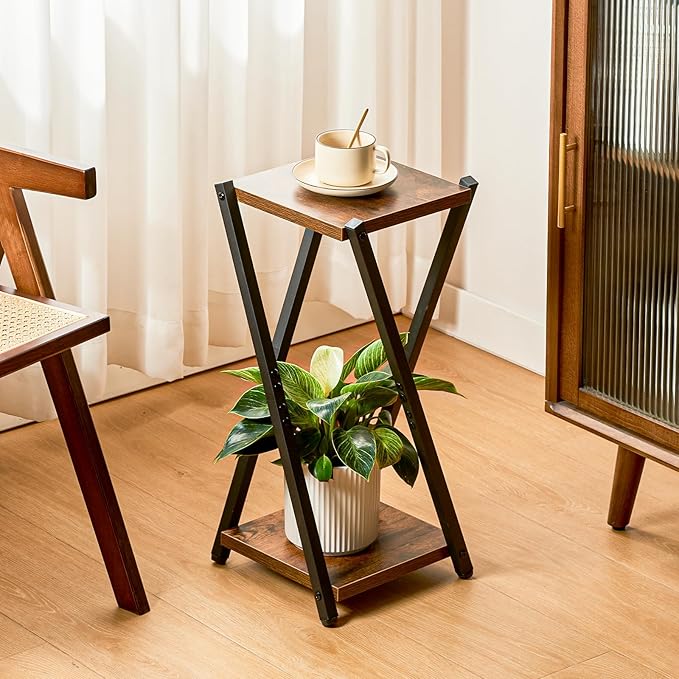 Bamworld Corner Plant Stand Indoor Small Plant Shelf 2 Tier Flower Stand Wood Plant Table Metal Plant Rack for Multiple Plant Heavy Duty Flower Pot Stand for Living Room Bedroom Balcony Garden Patio
