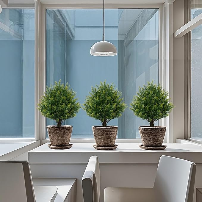 Artificial Topiary Ball Tree 19''T Faux Little Bush Ball Tree UV Resistant Shrub Potted Artificial Plant for Outdoor Indoor Front Porch Garden