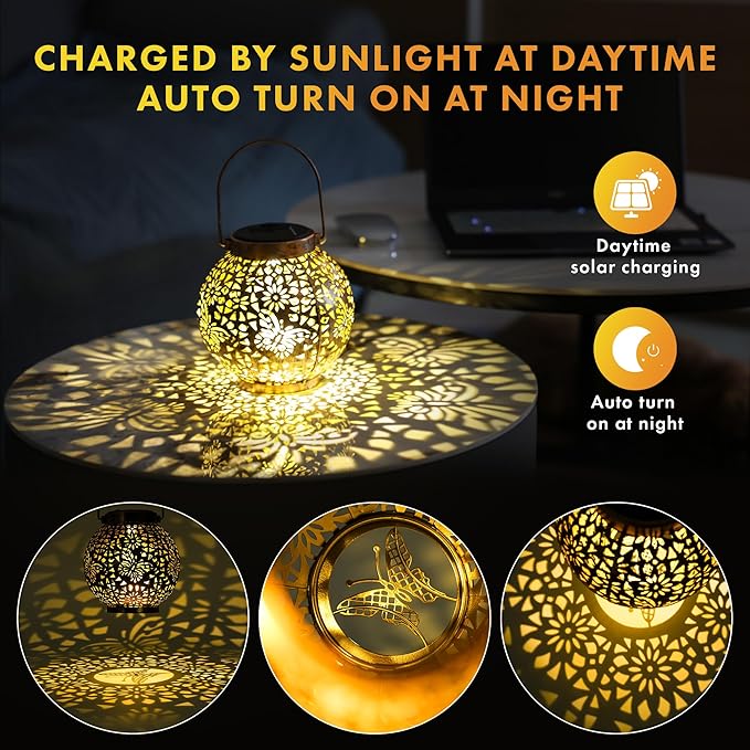 MAGGIFT 2 Pack Solar Lanterns Outdoor Waterproof Hanging Lantern Lights Decorative Solar Light for Garden Table Patio Yard Pathway Walkway,Unique Gifts for Women Gardening,Warm White.