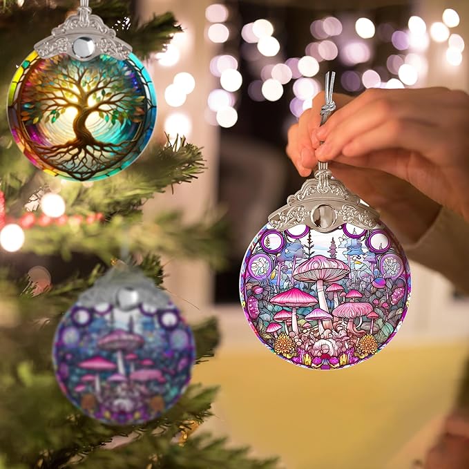 Mushroom Stained Glass Suncatcher, Jocidea Mushroom Ornament, Mushroom Christmas Ornament, Holidays Ornaments, Christmas Tree Ornament, Mushroom Decor, Gifts for Mushroom Lovers