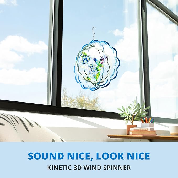 VP Home Floral Hummingbird Wind Spinner - Metal Outdoor Wind Spinners for Yard and Garden Decor - 3D Kinetic Yard Art Hummingbird Sculpture - Vibrant, Weather-Resistant Design - 12 x 15 Inches