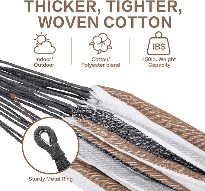 PNAEUT Double Hammocks with Stand for Outside, Portable Space Saving Heavy-Duty Steel Stand for Indoor Outdoor Patio with Carrying Bag, 450 lbs Capacity (Coffee)