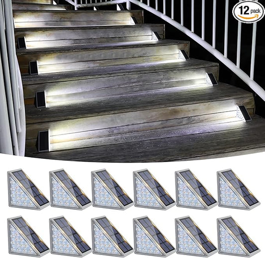 VOLISUN Solar Stair Lights 12 Pack, Solar Step Lights Waterproof IP67, Outdoor Step Light with 13 LEDs, Outdoor Lighting Decor for Yard Stair, Patio, Front Door, Front Porch and Deck(Cool White)