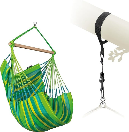 LA SIESTA® - Medium Basic Domingo Hammock Chair & TreeMount - Weather & Tear Resistant Hanging Chair w/Suspension Kit for Trees Beams & Posts - Bedroom Patio Outdoor Indoor Hammock Chair - Lime