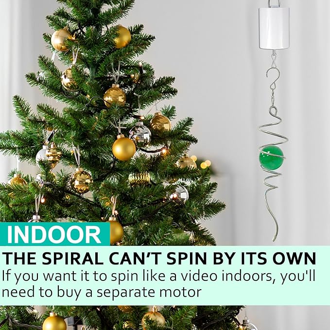 Wind Spinner Gazing Ball Spiral Tail,Decorative Wind Spinner 11inch Tail and 2 inch Glass Orb. Indoor Outdoor Wind Spinner Tail Sun Catcher Garden Decoration-13 inch Height(Green)