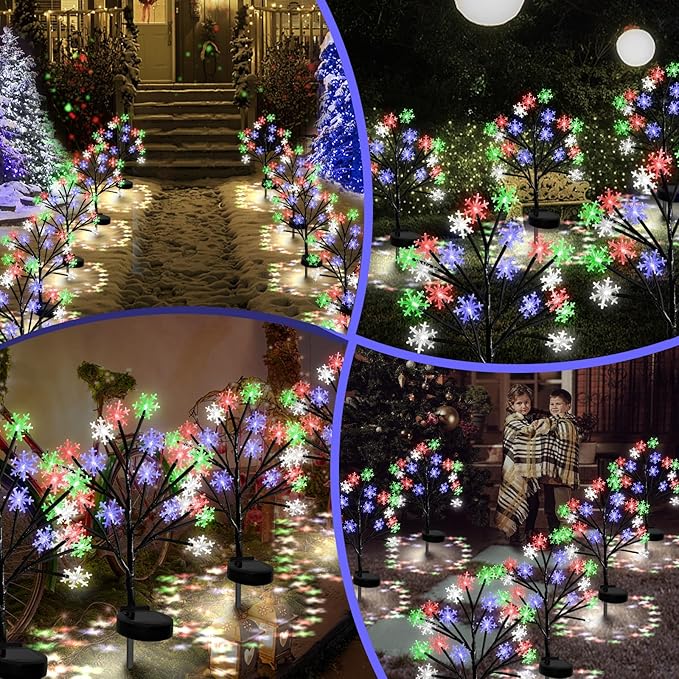 Multicolor Snowflakes Solar Pathway Lights for Christmas Decorations Outdoor - 2PACK 40LED Christmas Stake Lights, Waterproof Outdoor Snowflakes Solar Christmas Lights for Garden Yard Patio Xmas Decor