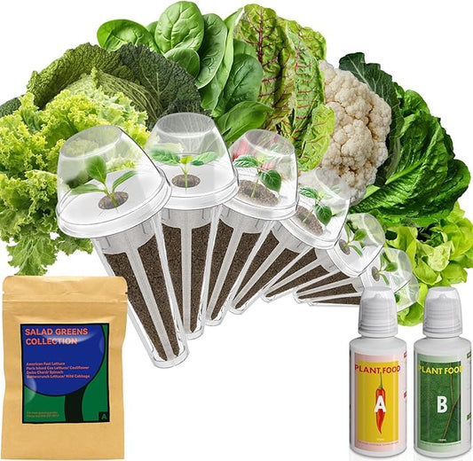 Salad Greens Seed Pod Kit for AeroGarden Hydroponics Growing System, Indoor Home Garden with American Fast/Paris Island/Buttercrunch Lettuce, Swiss Chard, Spinach, Cauliflower and Wild Cabbage, 7 Pods