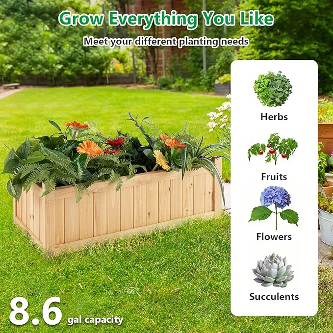 COSTWAY Wooden Planter Garden Bed, Folding Planter Box with Drainage Holes for Vegetables, Herbs, Fruits & Flowers, Outdoor Indoor Raised Planting Bed for Patio, Backyard, Lawn, 27.5"L x 12"W x 10"H