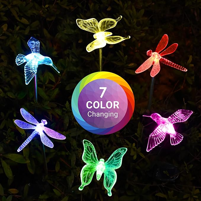 SOLPEX Solar Garden Lights, 6 Pack Solar Butterfly Lights Yard Decorations, Multi-Color Changing LED Solar Light Stakes, Solar Yard Lights for Garden, Patio & Lawn, Solar Bird Lights