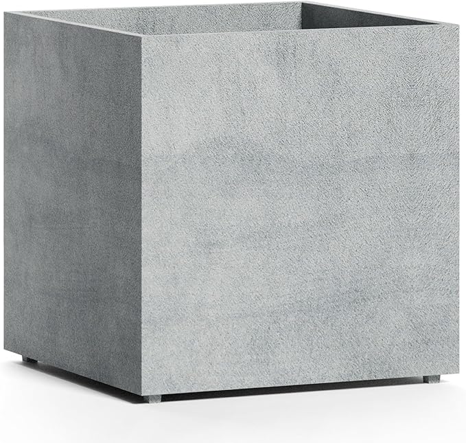 Reglito Cube Planter – Fiberglass Indoor/Outdoor and Weather-Resistant Large Planter (Concrete Stone, 39.4" L x 39.4" W x 40" H)