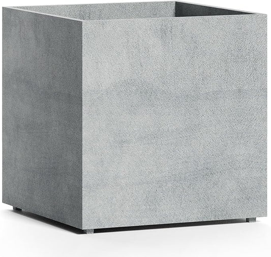 Reglito Cube Planter – Fiberglass Indoor/Outdoor and Weather-Resistant Large Planter (Concrete Stone, 27.6" L x 27.6" W x 28.1" H)
