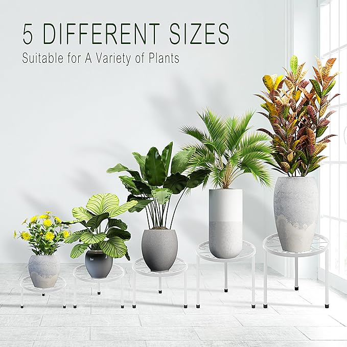 CADANI 5-Pack Metal Plant Stands for Outdoor Indoor, Anti-Rust Iron Flower Pot Stand, Heavy Duty Plant Pot Shelf for Multiple Plant, Decoration Racks for Home, Patio & Garden