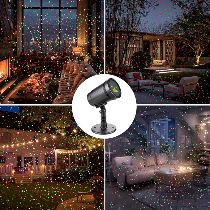 Outdoor Garden Laser Light Projector, Christmas Laser Lights with Red and Green Star Show, Waterproof Holiday Laser Light Landscape Spotlight, Suitable for Outdoor Garden, Home, Decoration, Party