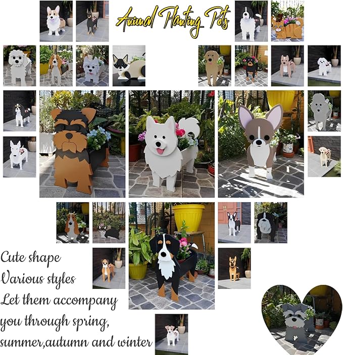 Border Collie Dog Planter Plant Pots,Cute Garden Dog Flower Planter,Dog Planters Birthday Gifts for Women,Office,Indoor/Outdoor Decor（9.45 * 5.94 * 13.39in）