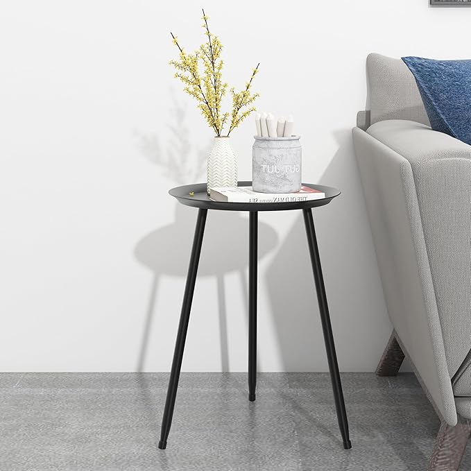 Plant Table Indoor Small,Black Metal Round Side Table.Modern Single Outdoor End Table for Small,Spaces,Patio,Office,Living Room, Bedroom Yard Garden Balcony Bedside