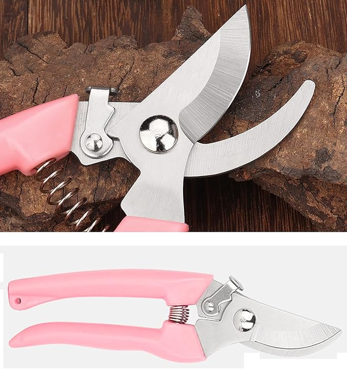 Garden Flower Shears Pruning Shears 6.9 inches Scissors Heavy Duty Plant Scissors for Cutting Flowers, Trimming Plants, Bonsai, Fruits Picking (Pink Handle 2pcs)