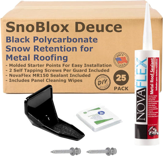 (25) Black Roof Ice Guard Snow Guard Snow Stops for R-Panel PBR and Standing Seam Metal Roofing (with Screws)