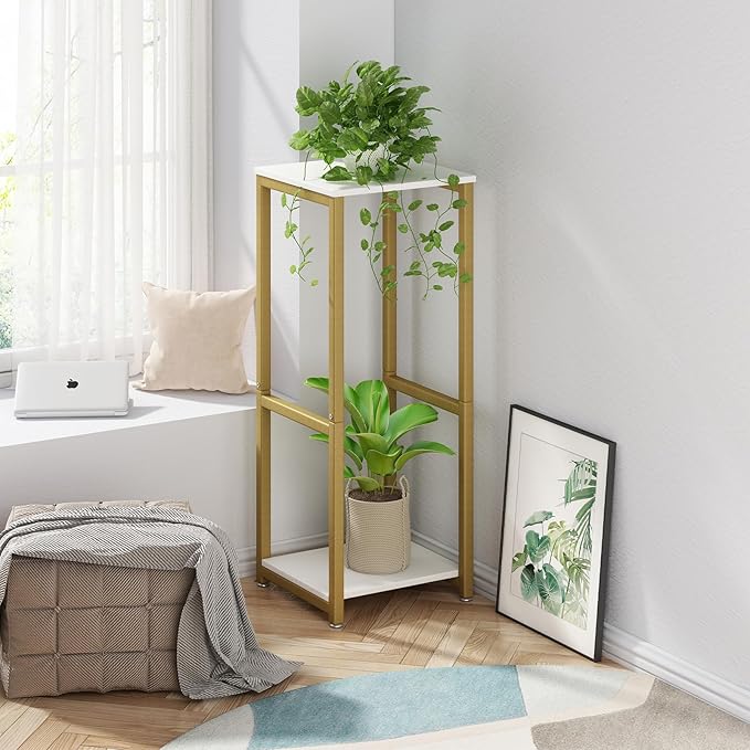 Plant Stand Indoor 2 Tier Tall Metal Corner Storage Tiered Plant Shelf Holder Multiple for Living Room Balcony Garden,Gold (2 Tier-Gold)
