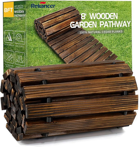 RELIANCER 8' Wooden Garden Pathway,Outdoor Roll Out Cedar Straight Walkway,Patio Path Decorative Garden Boardwalk Walkways,Weather-Resistant Roll Up Beach Wood Road Floor,Wedding Party Pathways