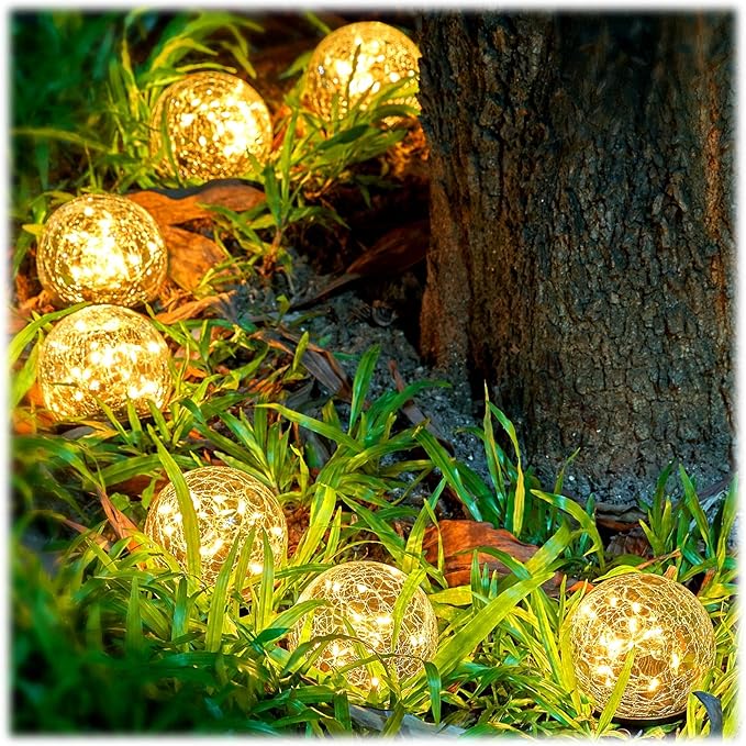 Honoson 3.9 Inch Solar Globe Lights Outdoor Waterproof, Solar Balls for Garden Cracked Glass Ball, Ground Landscape Garden Decor for Patio and Yard Lawn Backyard (12 Pieces)