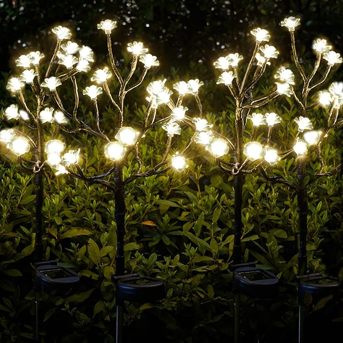 Solar Garden Lights Decorative, Solar Outdoor Lights Waterproof 4Pack,80Led Rose Solar Flower Lights Garden Decor, Solar Lights for Outside Yard,Lawn,Garden Decorations Gardening Gifts