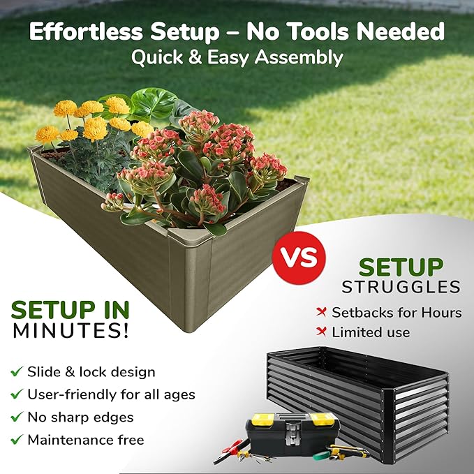 Raised Garden Bed - 2x4 ft Planter Box - Weathered Wood HDPE - No Tools Needed - DIY Kit for Urban Gardening, Flowers, Herbs & Vegetables - Made in The USA