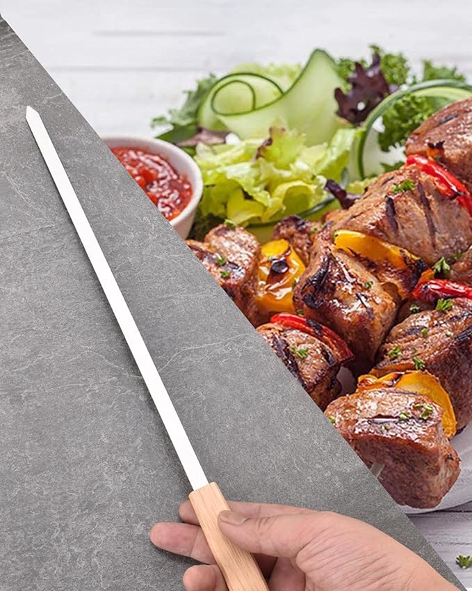 17-Inch Long Flat BBQ Skewers, HONSHEN Brazilian-style Stainless Steel 3/8 Inch Wide Blade with hardwood Handle barbecue skewers for Grilling Meat,Chicken,Shrimp,Vegetables-Set of 12
