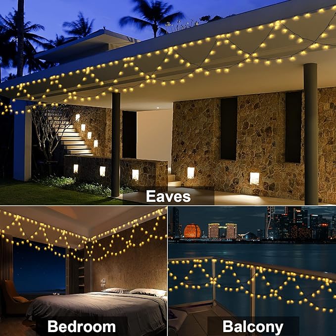 DDMY Christmas Lights Outdoor 34Ft 380 LED Christmas Half-Round String Lights Extendable Plug in 8 Modes Christmas Decoration for Holiday Party Bedroom Garden Patio Outdoor Indoor