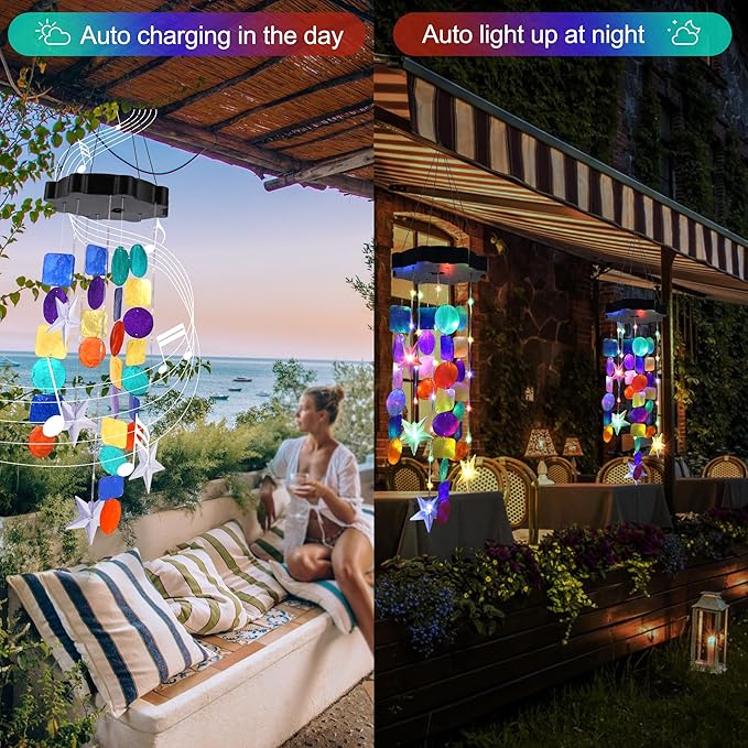 Solar Wind Chimes for Outside, Colorful Shell Gifts for Mom Grandma Women, Waterproof Solar Outdoor Decorative Mobile Lights for Garden, Yard, Patio, Window, Party, Outdoor Decorations