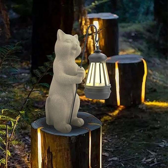 Solar Cat Garden Statue 10 Inch Porch Patio Decor for Outside Yard Decoration Outdoor Unique Housewarming Gardening Birthday Gifts for Cat Lovers Women Grandma