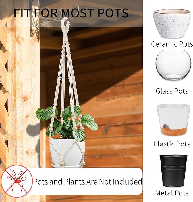 3 Pack Macrame Plant Hanger - 35"/29"/23" Different Sizes, Hanging Planter Basket Flower Pot Holder for Indoor Outdoor, Boho Home Decor, Ivory (POTS NOT Included)