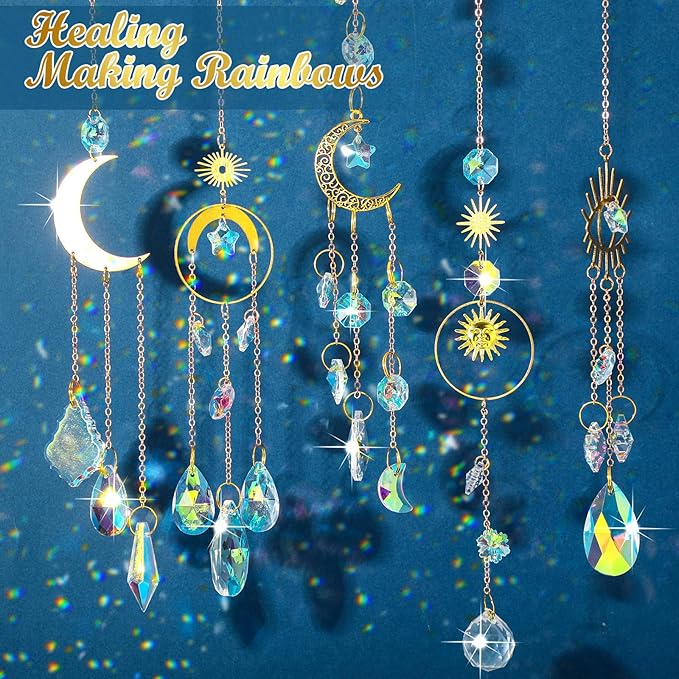 Maitys 10 Pcs 6 Pcs Crystal Suncatcher Sun Catchers Indoor Window Hanging Sun Catchers with Light Catcher with Prisms and Agate Slices for Indoor Outdoor Home Garden Wedding Decor (Stylish)