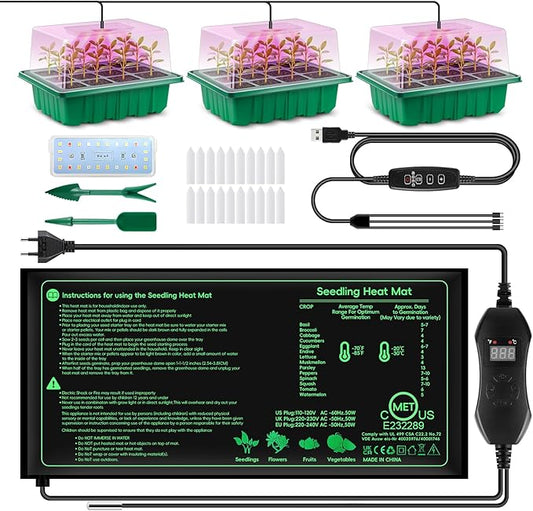 Verdenu Seed Starter Tray with Grow Lights and Temperature Control Heat Mat, 3 Pack 36-Cell Seedling Starter Kit with Humidity Dome, 3 Lighting Mode, Reusable Seed Germination Kit for Indoor Plant