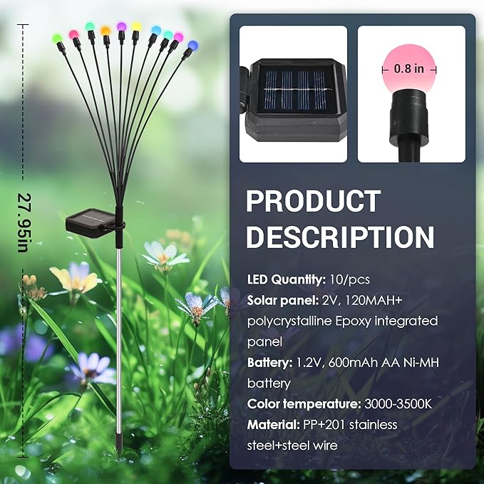 Solar Christmas Decoration, 20 LED Firefly Garden Lights Solar Outdoor, Solar Lights for Outside Sway by Wind,Solar Lights Outdoor Waterproof for Yard Patio Pathway Decoration (2 Pack)