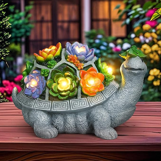 Solar Garden Decor Turtle Statues Lights, Outdoor Figurine Decorations Ornament Lamps for Outside Yard, Lawn, Patio, Porch, Balcony, Unique Birthday Housewarming Gifts for women Mom Grandma(hat)