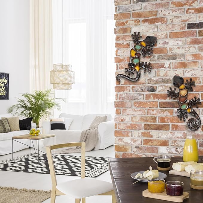 LIFFY Metal Gecko Wall Decor Large 2 Pack, Outdoor Lizard Wall Art, Metal Lizards Wall Decor, Gecko Metal Wall Art for Home Garden Yard Fence(15inch)