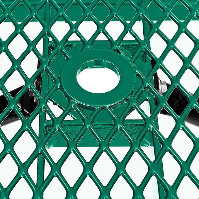 Global Industrial 8’L Rectangular Picnic Table, Expanded Metal, Green Thermoplastic Coating, Attached Benches, 1-1/2” Umbrella Pole Hole, Outdoor-Rated, 1000 lb Capacity, 96” x 30” Tabletop