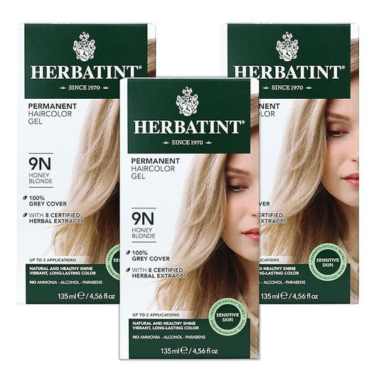 Herbatint Permanent Haircolor Gel, 9N Honey 100% Grey 4.56 oz (3 Pack)
