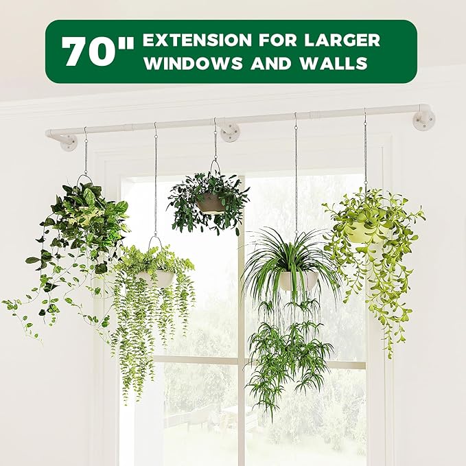 Bamworld Hanging Planters for Indoor Plants Plant Hanger Indoor Hanging Plant Holder Window Plant Shelves Metal Rod(Pot&Plant Not Included) 70in White