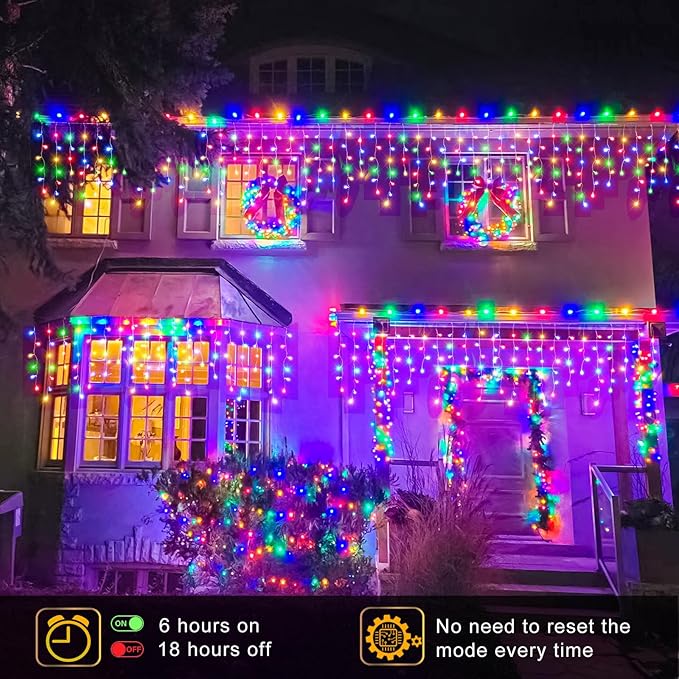 Christmas Icicle Lights Outdoor, 66ft 640 LED Icicle Lights for Outside with 8 Modes Timers, Waterproof Plug in Connectable String Light for Indoor Home Roof Yard Party Decorations, Multicolor