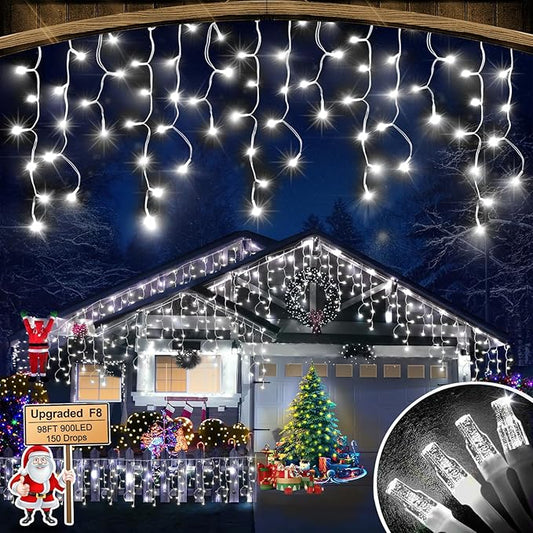 98FT 900LED F8 Upgraded Christmas Lights Decorations Waterproof 8 Modes Christmas Lights Outdoor with Memory and Timer Fairy Lights Plug-in Christmas String Lights for Holiday Party Wedding Home Roof