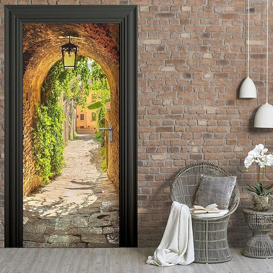 3D Door Stickers Murals Peel and Stick - TOSKANA Corridor - Door Wallpaper Self-Adhesive Door Decals Removable PVC Waterproof Door Poster for Bedroom Living Room Door Decoration 35.4"x78.7"