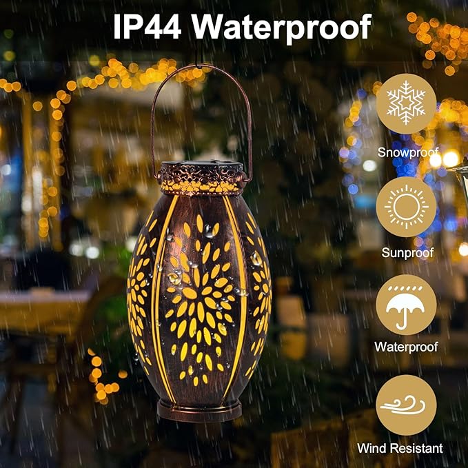pearlstar 2 Pack Solar Lanterns Hanging Light Outdoor Waterproof Decorative Metal Solar Lamp for Table Garden Yard Patio Pathway,Copper,Birthday Gifts for Women Mom Men,Flower