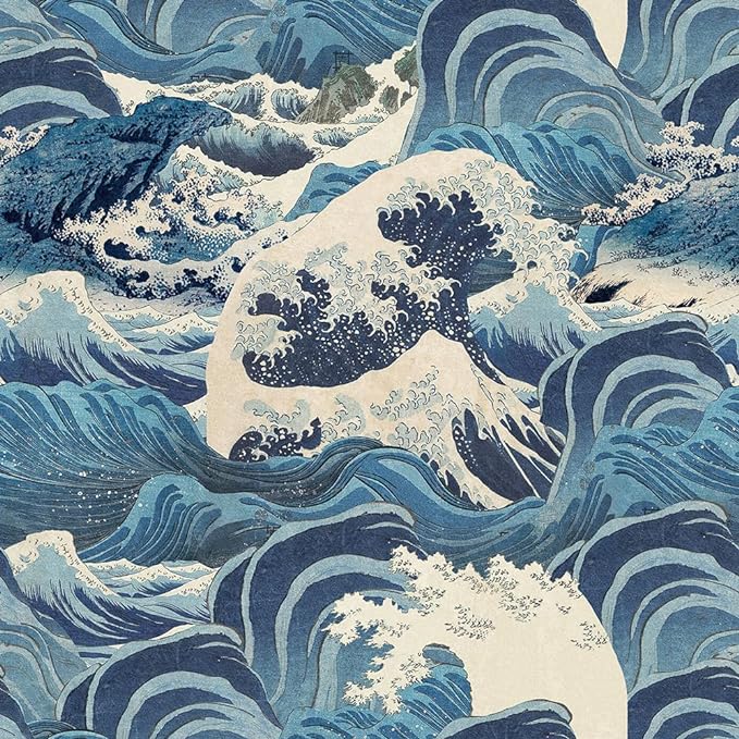 Hand Drawn Blue Sea Wave Reef Peel and Stick Wallpaper Self Adhesive Removable Easy Peel Off Stick on Wall Paper for Bedroom Cabinet Renter Friendly