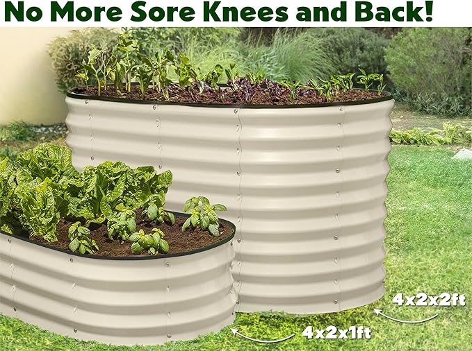 Galvanized Raised Garden Beds Outdoor // 4×2×2 ft Planter Raised Beds for Gardening, Vegetables, Flowers // Large Metal Garden Box (White) // Patented Tool-Free Design